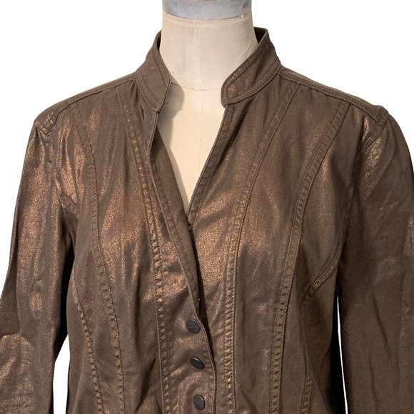 Coldwater Creek Women Jacket Brown Metallic Button Up Jacket Size 10 - Picture 2 of 13